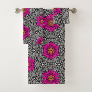 Geometric Flowers - Fuchsia Pink and Gray   Bath Towel Set
