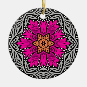 Geometric Flowers - Fuchsia Pink and Grey Ceramic Ornament