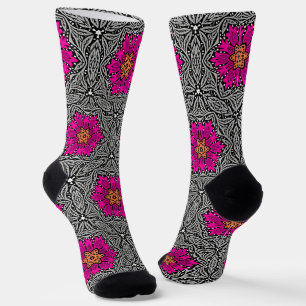 Geometric Flowers - Fuchsia Pink and Grey   Socks