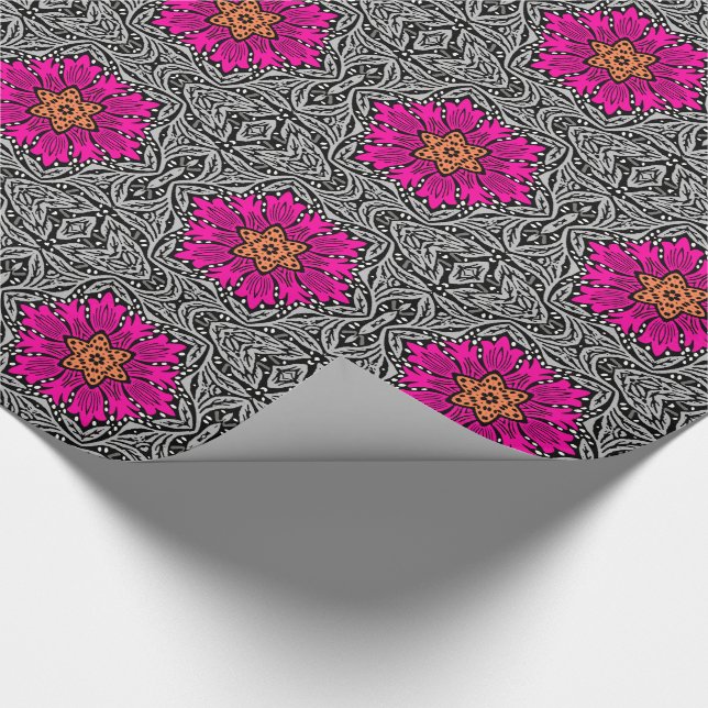 Geometric Flowers - Fuchsia Pink and Grey   Wrapping Paper (Corner)