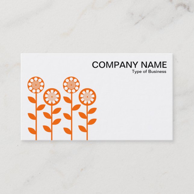 Geometric Flowers - Orange on White Business Card (Front)