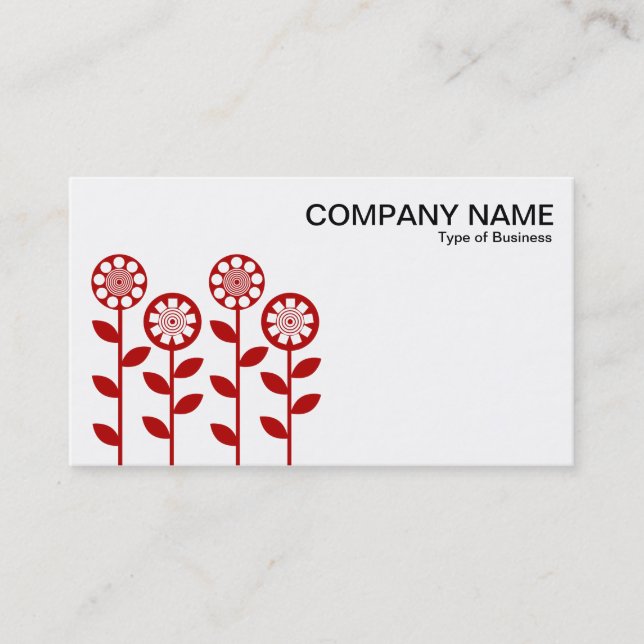 Geometric Flowers - Ruby on White Business Card (Front)