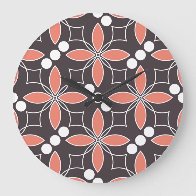 Geometric flowers, vintage artistic pattern. large clock (Front)