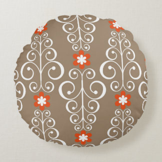 Geometric Flowers: Vintage Seamless Design Round Pillow