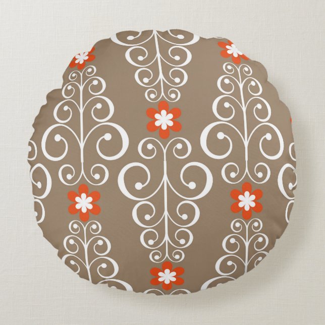 Geometric Flowers: Vintage Seamless Design Round Pillow (Front)