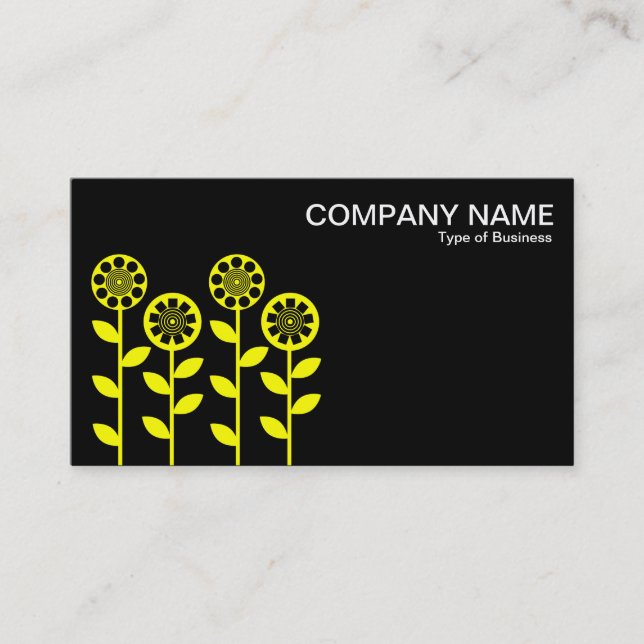 Geometric Flowers - Yellow on Black Business Card (Front)
