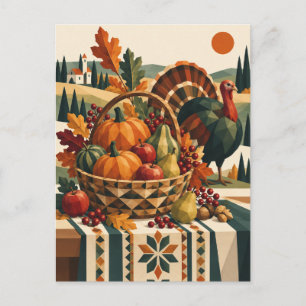 Geometric Folk Art Turkey Autumn Greeting Card