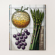 Geometric Food Grid Stained Glass Illustration