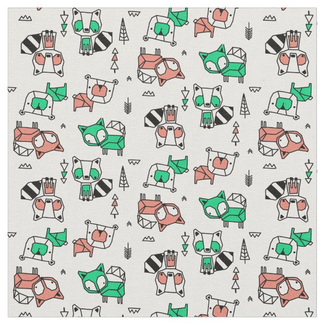 Geometric Forest Animals Pattern Fabric (Close Up)