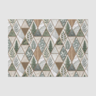 Geometric Forest Pine & Marble Leaf Tile Pattern Tissue Paper