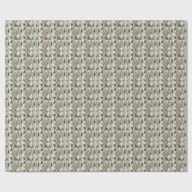 Geometric Forest Pine & Marble Leaf Tile Pattern Wrapping Paper (Flat)