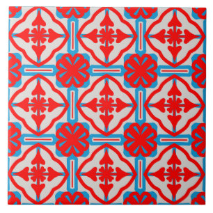 Geometric Four Red Leaves Ceramic Tiles