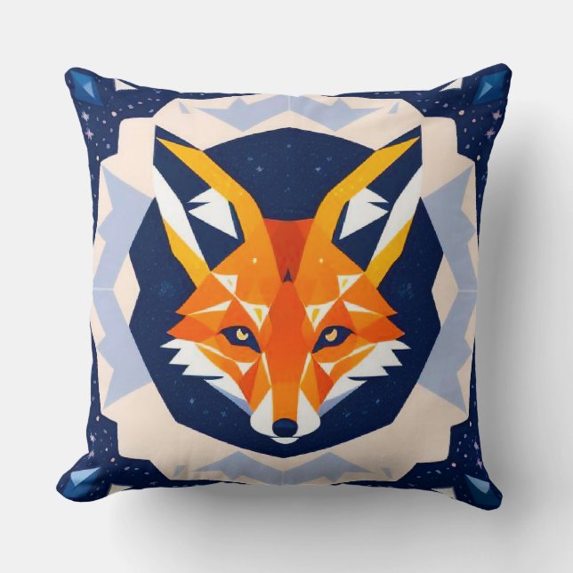 Geometric Fox Illustration Throw Pillow (Front)