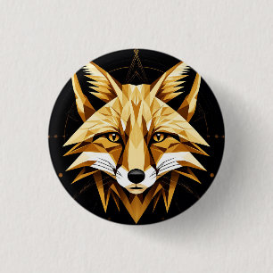 Geometric Fox Illustration With Golden Tones 1 Inch Round Button