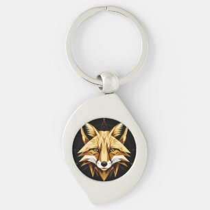 Geometric Fox Illustration With Golden Tones Keychain