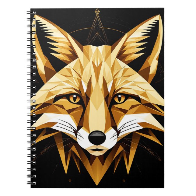 Geometric Fox Illustration With Golden Tones Notebook (Front)