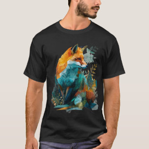 Geometric Fox with Botanical Background T-Shirt