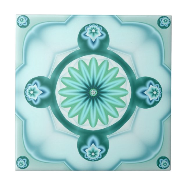 Geometric Fractal in Teal Turquoise Bathroom Tile (Front)