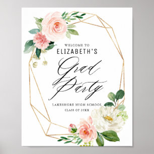 Geometric Frame Botanical Graduation Party Welcome Poster