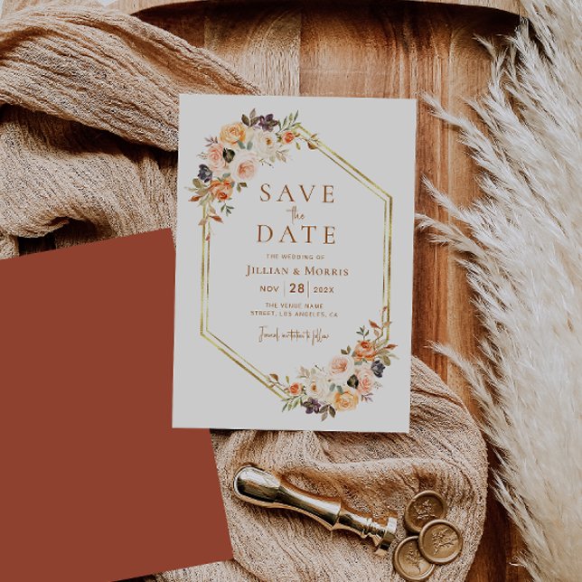geometric frame fall floral save the date invitation (Creator Uploaded)