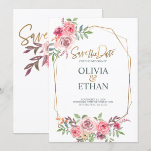Geometric Frame Floral Wedding Invitation Template