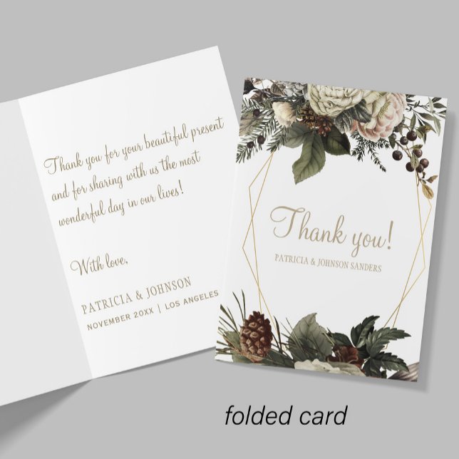 Geometric frame floral winter wedding thank you card (Creator Uploaded)