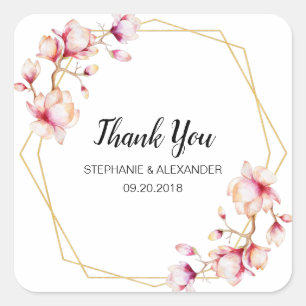 Geometric Frame Pink Magnolia Square Sticker