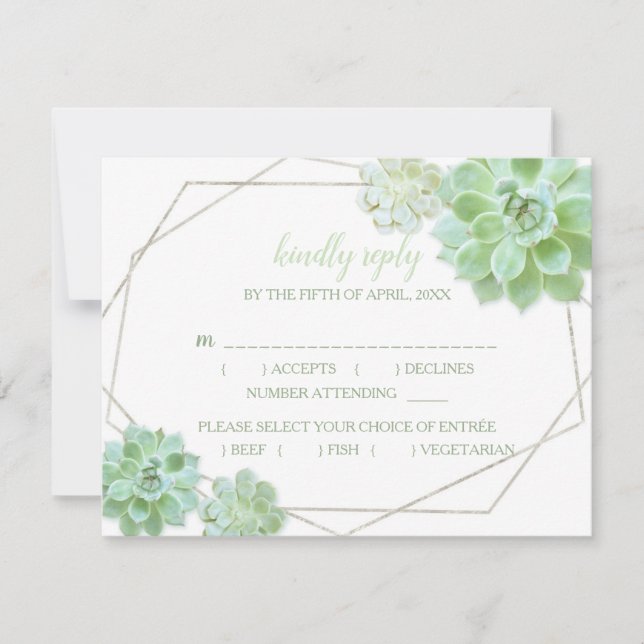 Geometric Frame Succulent Wedding Meal Choice RSVP Card (Front)
