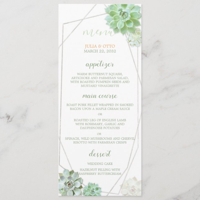 Geometric Frame Succulents Wedding Menu (Front)