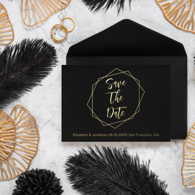 Geometric Frame Wedding Save The Date Foil Invitation Postcard (Creator Uploaded)