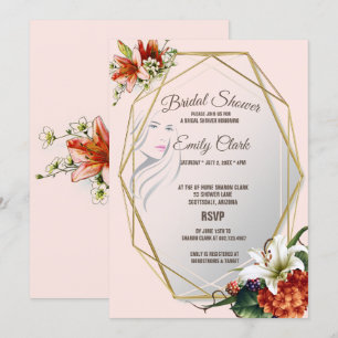 Geometric Frame with Tropical Lilies Bridal Shower Invitation