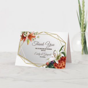 Geometric Frame with Tropical Lilies Thank You Card