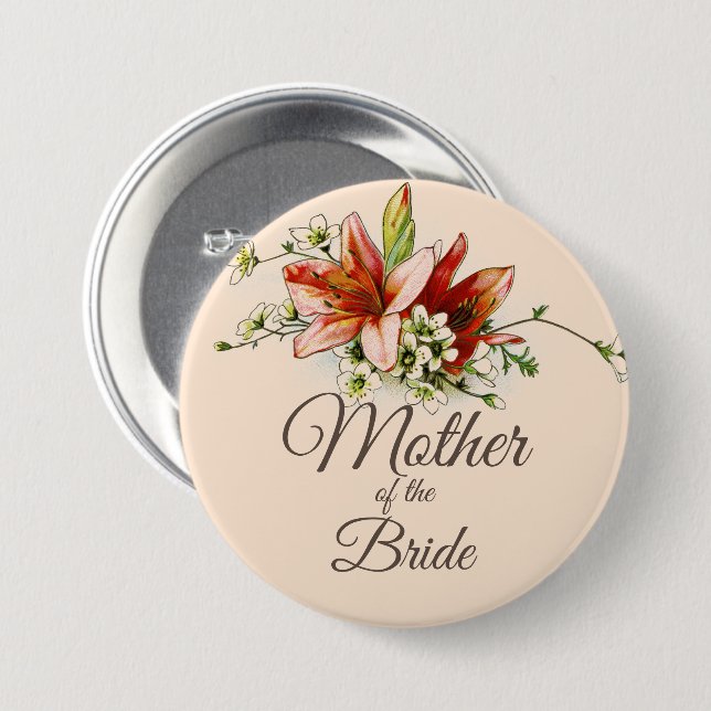 Geometric Frame with Tropical Lilies Wedding 3 Inch Round Button (Front & Back)