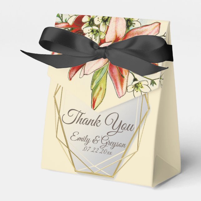 Geometric Frame with Tropical Lilies Wedding Favor Box (Front Side)