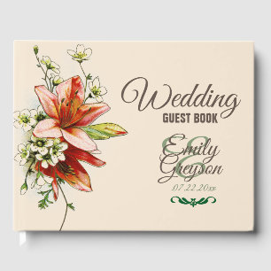 Geometric Frame with Tropical Lilies Wedding Guest Book