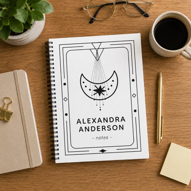 Geometric Framed Celestial Crescent Moon White Notebook (Geometric Framed Celestial Crescent Moon White Notebook)