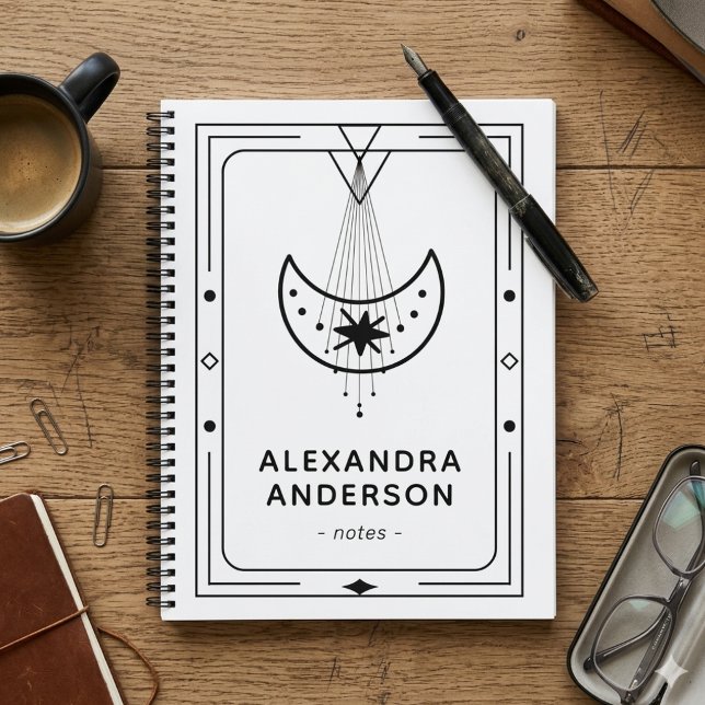 Geometric Framed Celestial Crescent Moon White Notebook (Geometric Framed Celestial Crescent Moon White Notebook)