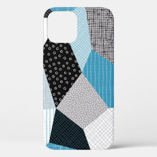 Geometric Freehand Drawing Patchwork Tiles iPhone 12 Case