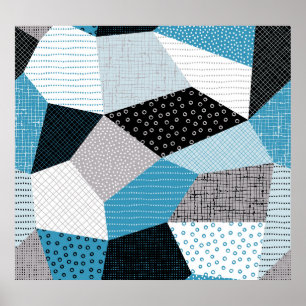 Geometric Freehand Drawing Patchwork Tiles Poster