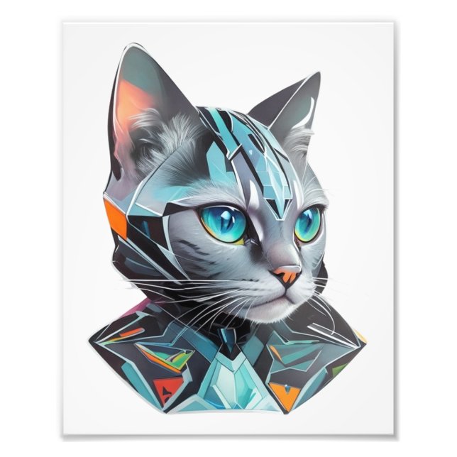 Geometric Futuristic Cat Design Photo Print (Front)