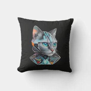 Geometric Futuristic Cat Design Throw Pillow