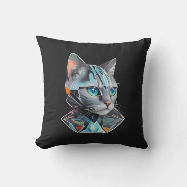 Geometric Futuristic Cat Design Throw Pillow (Front)