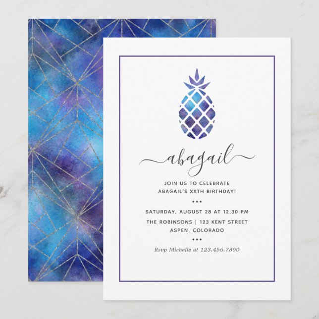 Geometric Galaxy Pineapple Summer Birthday Invitation (Front/Back)