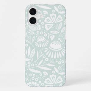 Geometric Garden Floral in White on Pale Mint iPhone 16 Plus Case