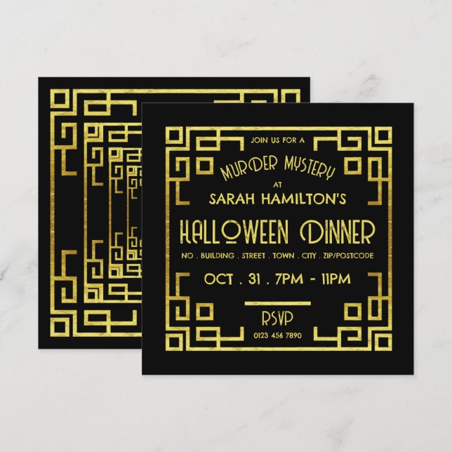 Geometric Gatsby Style, Murder Mystery Halloween Invitation (Front/Back)