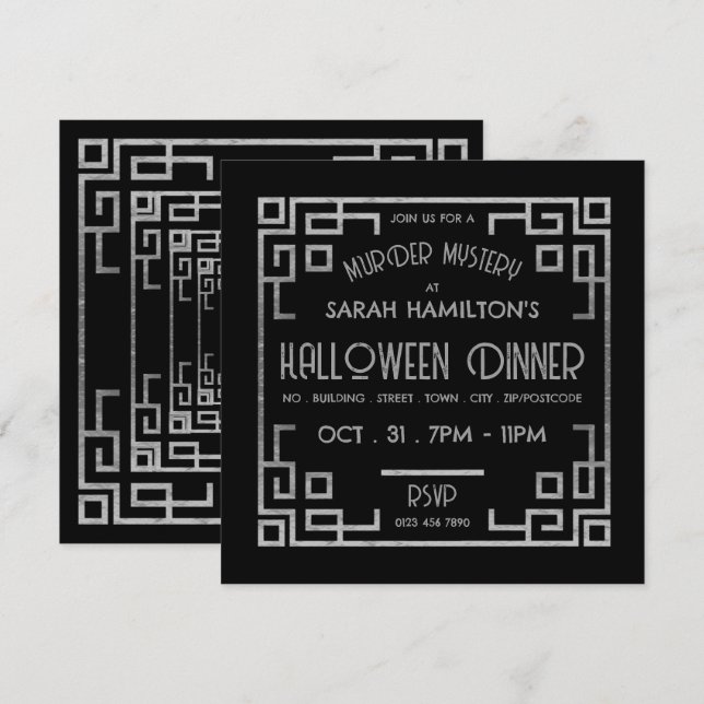 Geometric Gatsby Style, Murder Mystery Halloween Invitation (Front/Back)