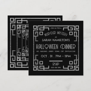 Geometric Gatsby Style, Murder Mystery Halloween Invitation