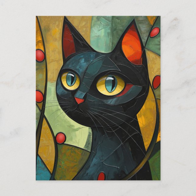 Geometric Gaze: The Cubist Cat Postcard (Front)