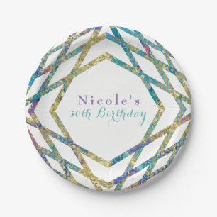 Geometric Glam Colours & Gold Custom Chic Party Paper Plate