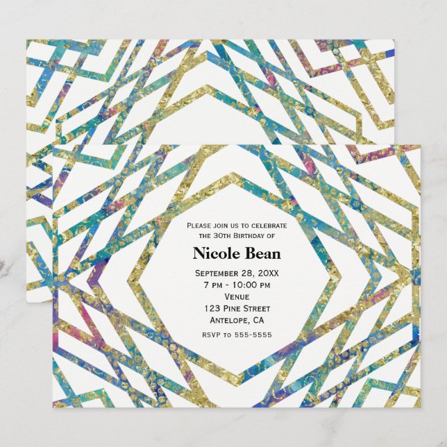 Geometric Glam Colours & Gold Party Invitations (Front/Back)